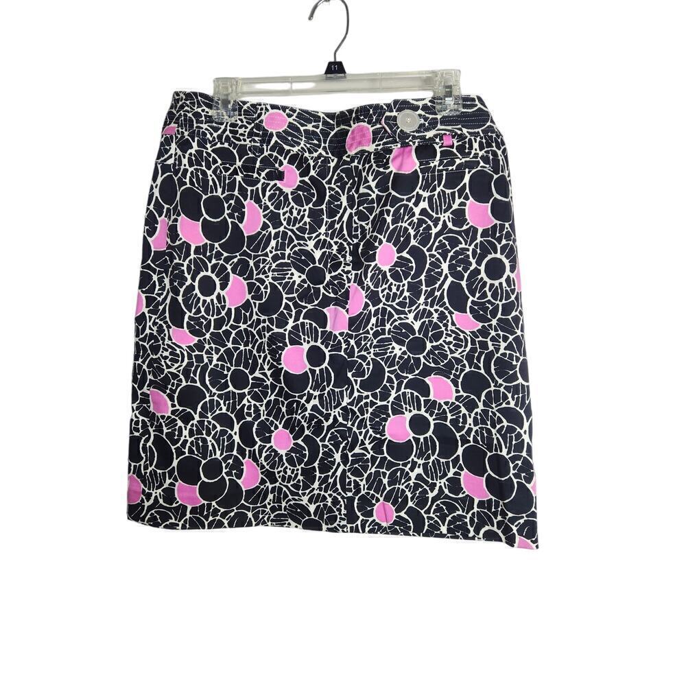 Etcetera pencil skirt black/white/pink floral print button detail sz 10 career